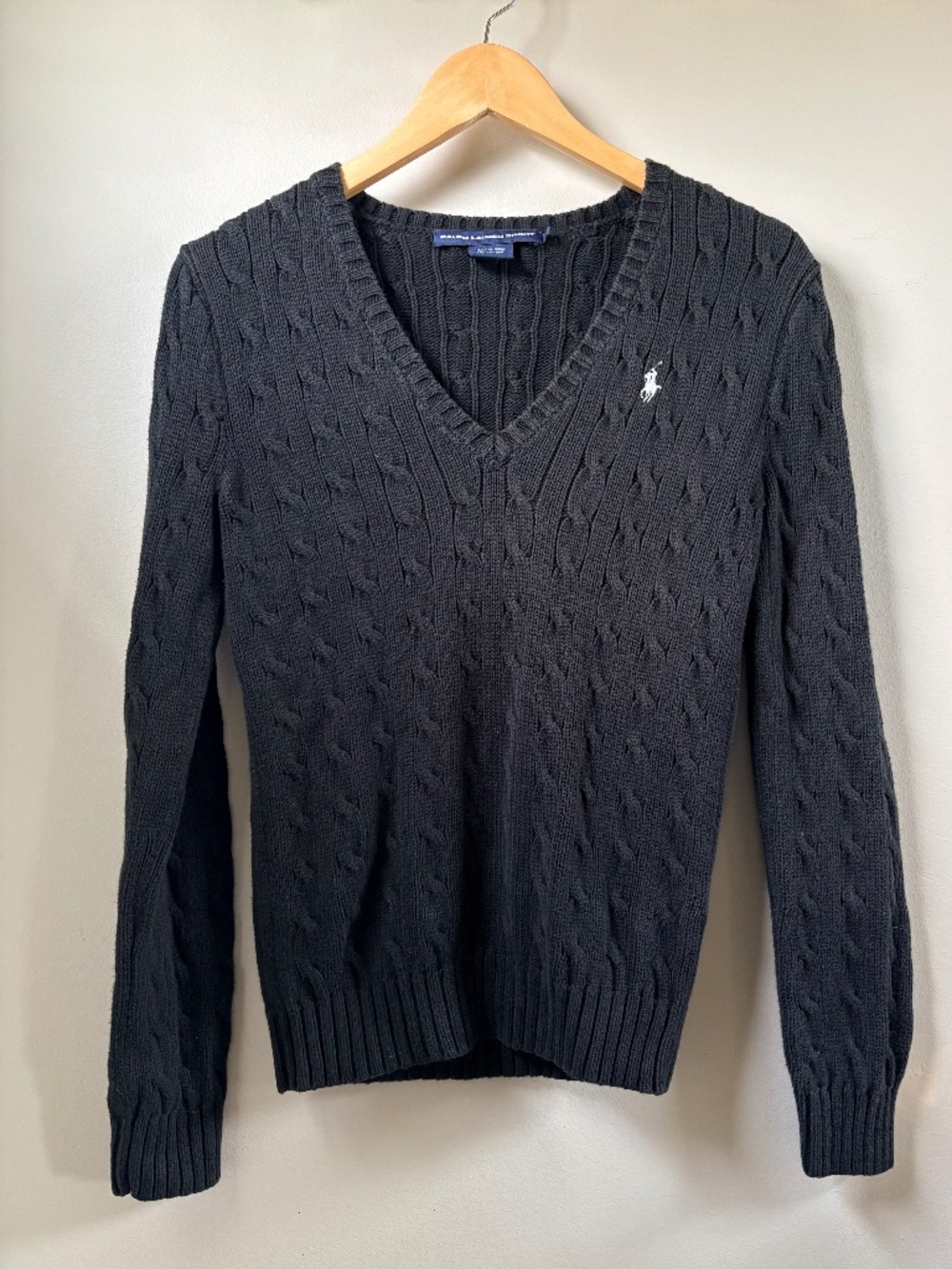 Ralph Lauren Cable Knit Black VNeck Sweater